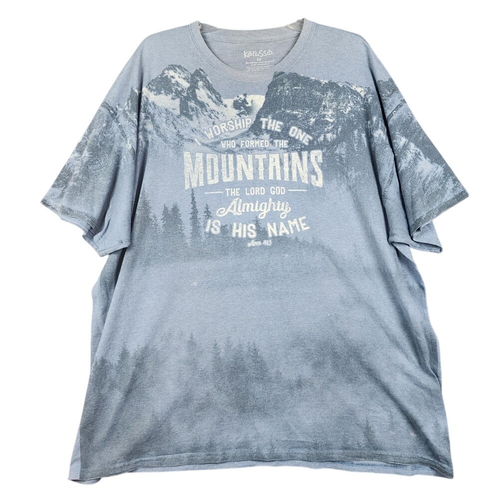 Kerusso Worship The One Mountains Graphic T-Shirt Blue 2X